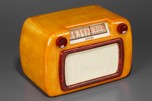 Musicaire MD-19 Catalin ’Outline Grille’ Radio in Yellow with Oxblood Red
